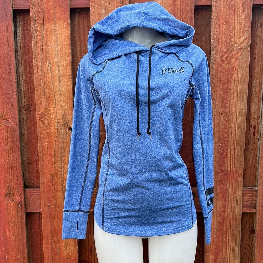 PINK Victoria's Secret Blue Fitted Hoodie Ultimate Pullover Sweatshirt Size XS